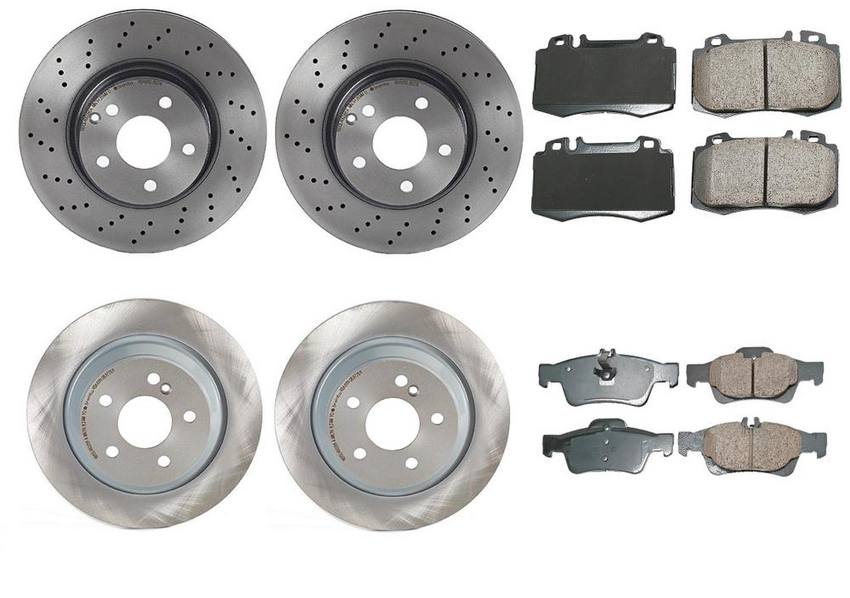 Mercedes Disc Brake Pad and Rotor Kit - Front and Rear (312mm/300mm) (Ceramic) (EURO) 220423011264 - Akebono Euro Ultra-Premium 4122489KIT